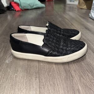 Women's Sam Edelman Eda Shoes Size 7 Black Leather Slip On Sneakers Loafers EUC